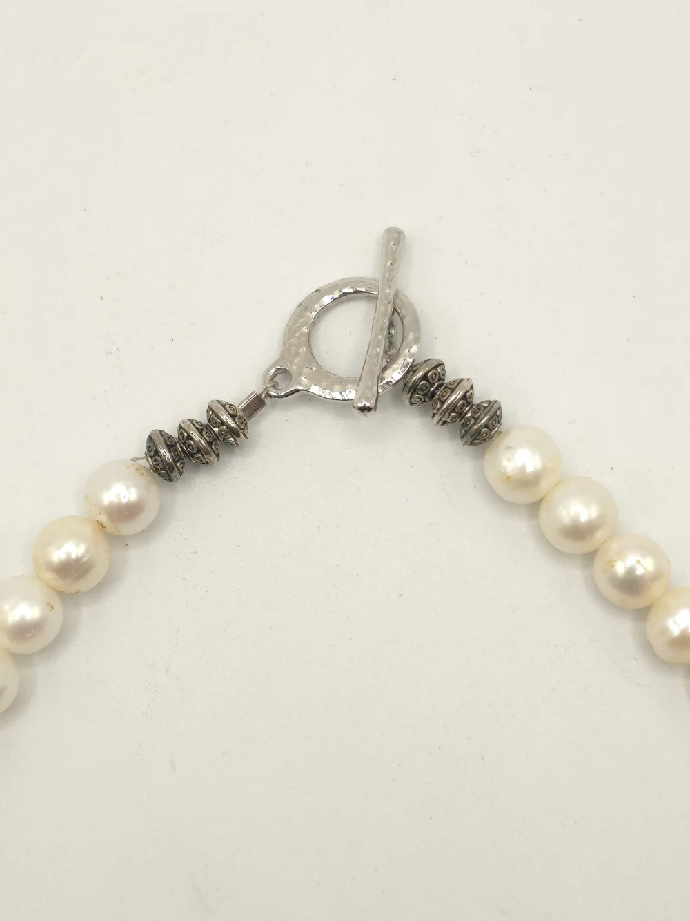 Freshwater Pearl Necklace w/Black Faceted Glass Beads Toggle Clasp 29